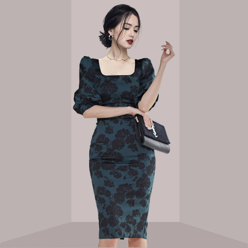 French Vintage Floral Midi Dress - Элегантное женское платье миди с цветочным