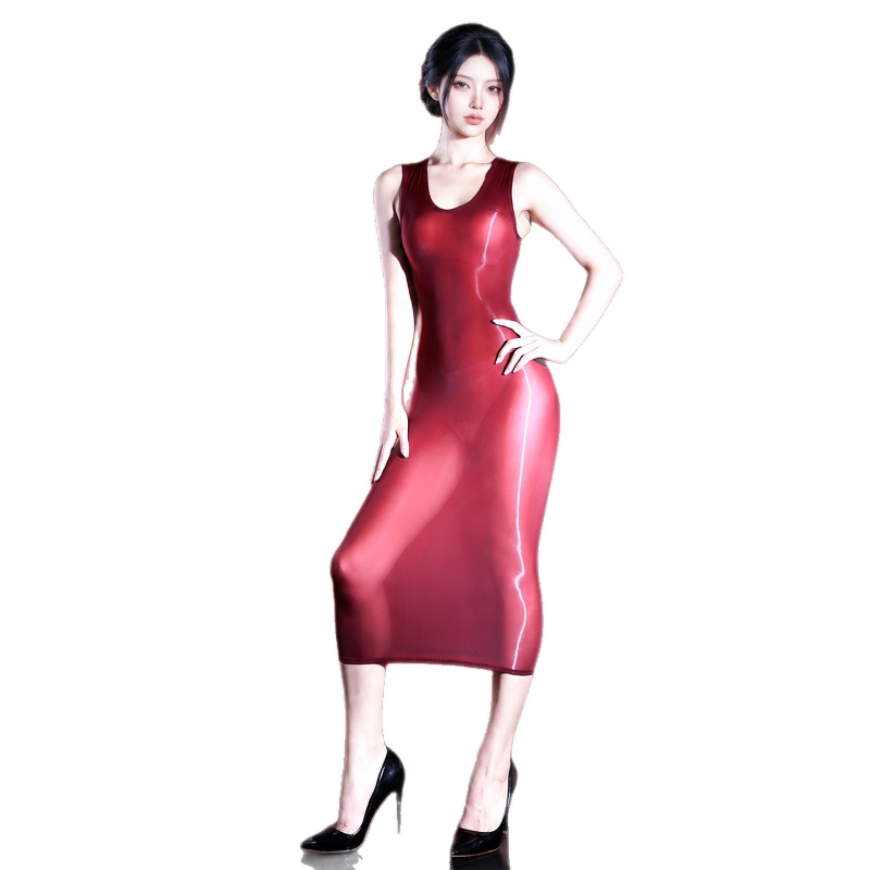Sexy Mesh Sheer Bodycon Dress - Женское сексуальное платье без рукавов, блестящее,