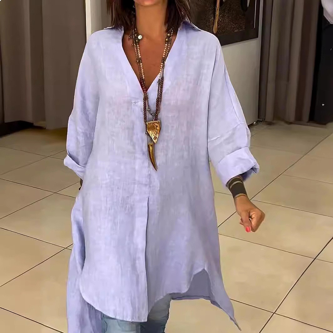 Женское льняное платье-рубашка – обзор и цена Casual Loose Linen Shirt Dress