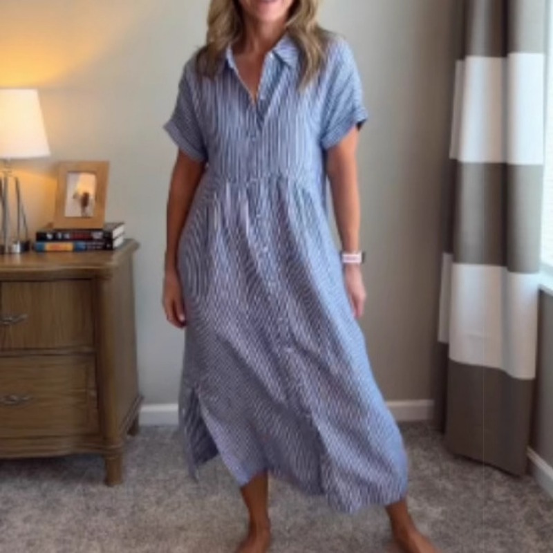 Женское платье-рубашка в полос – обзор и цена Casual Loose Linen Shirt Dress